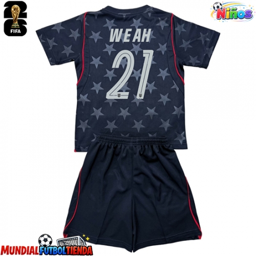 Camiseta Estados Unidos Timothy Weah #21 Segunda Equipación Replica Mundial 2026 para niños mangas cortas (+ Pantalones cortos)